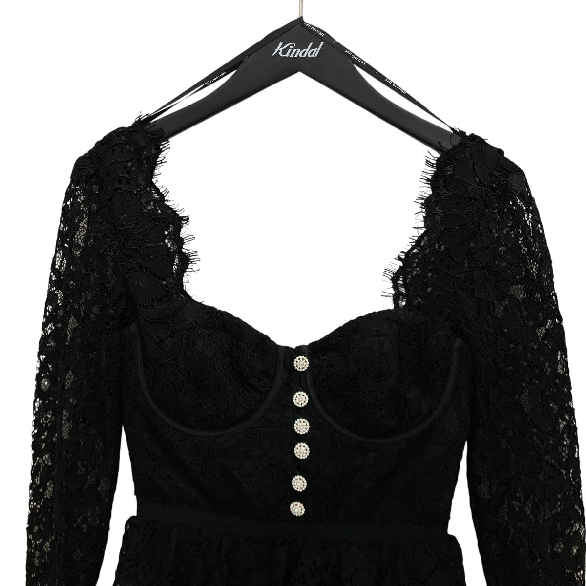 【BLACK FINE CORDED LACE TIERED MIDI DRESS】レースティアードワンピースAW20-111