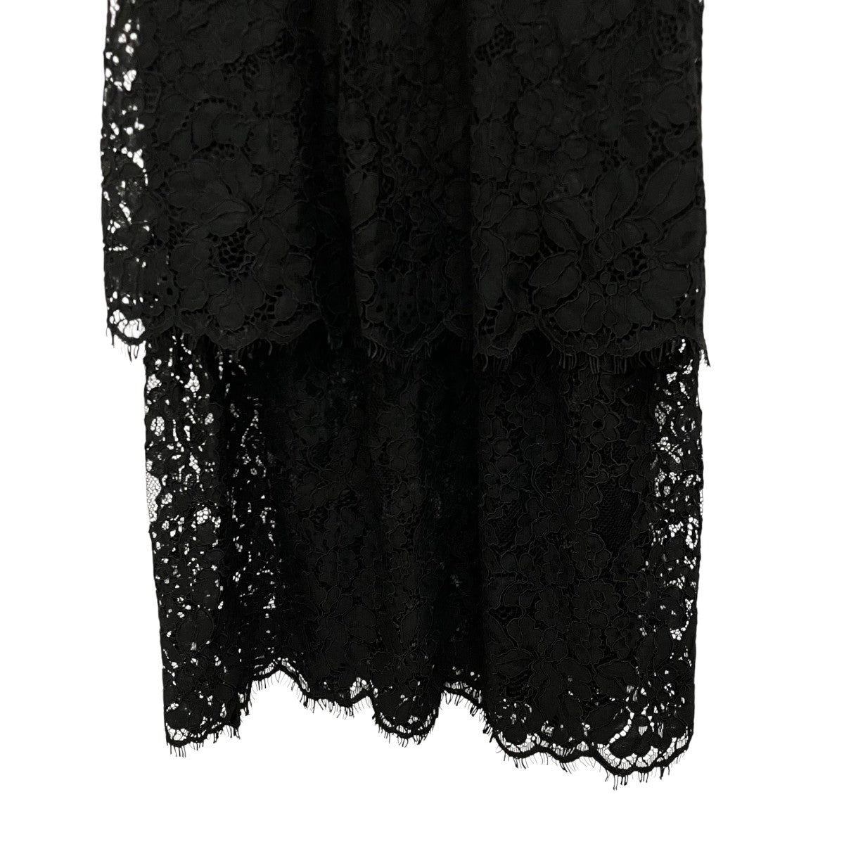 【BLACK FINE CORDED LACE TIERED MIDI DRESS】レースティアードワンピースAW20-111