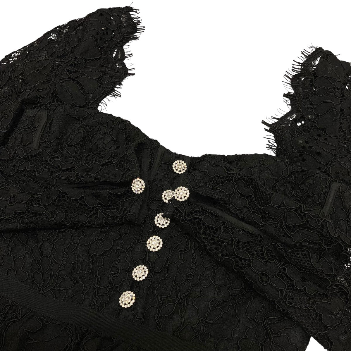 【BLACK FINE CORDED LACE TIERED MIDI DRESS】レースティアードワンピースAW20-111