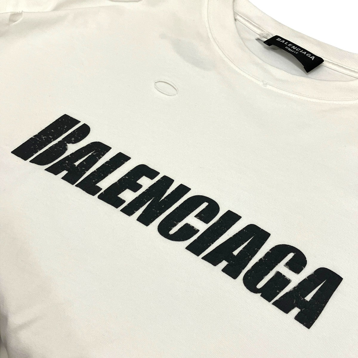 BALENCIAGA(バレンシアガ) デストロイ ロゴプリントTシャツ651795