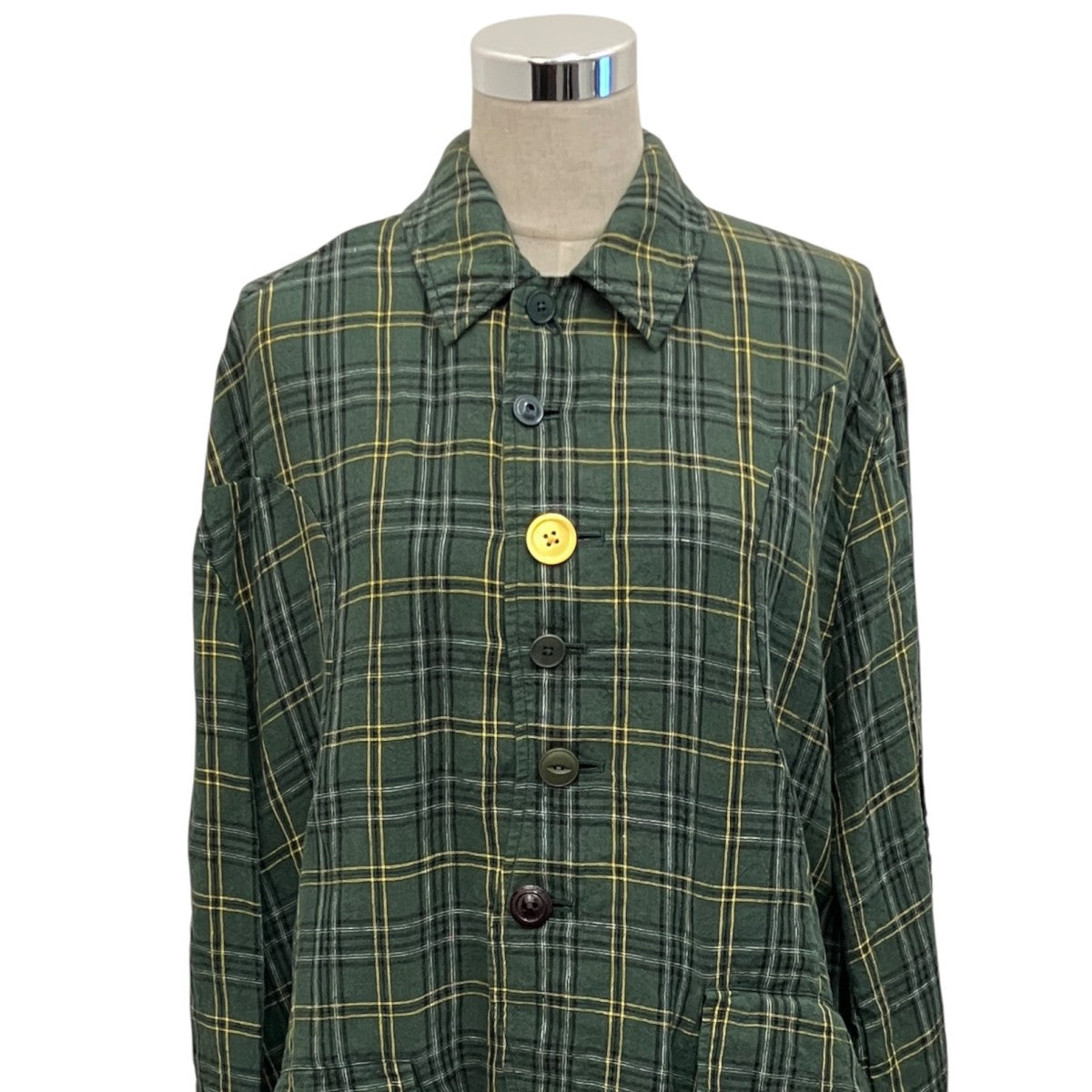 UNDERCOVER 26SS【but beautiful 4．5】チェックシャツコートロゴ ラベル パッチ LinenチェックオープンカラーコートUC1F4302 古着・中古-3枚目のアイテム画像