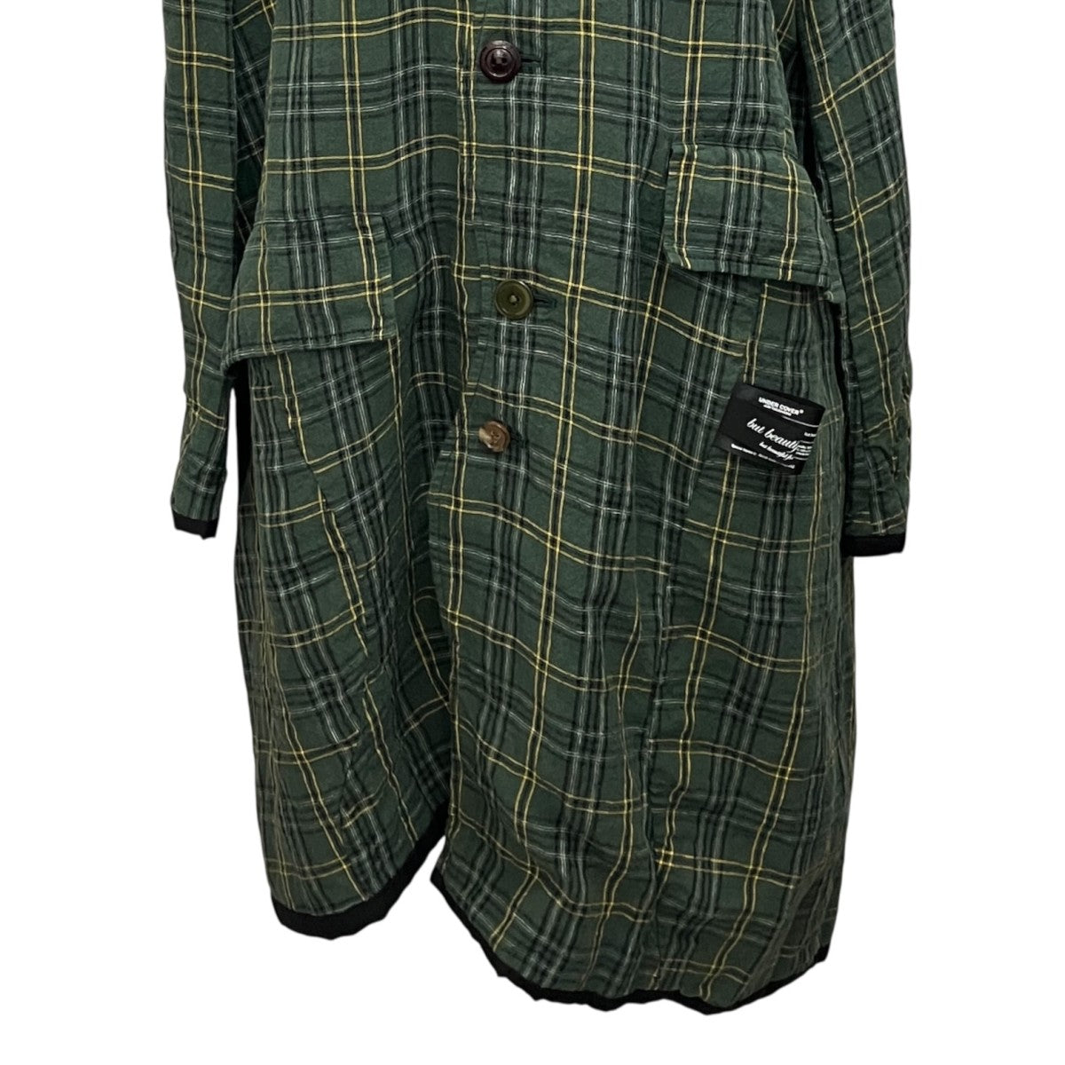 UNDERCOVER 26SS【but beautiful 4．5】チェックシャツコートロゴ ラベル パッチ LinenチェックオープンカラーコートUC1F4302 古着・中古-4枚目のアイテム画像