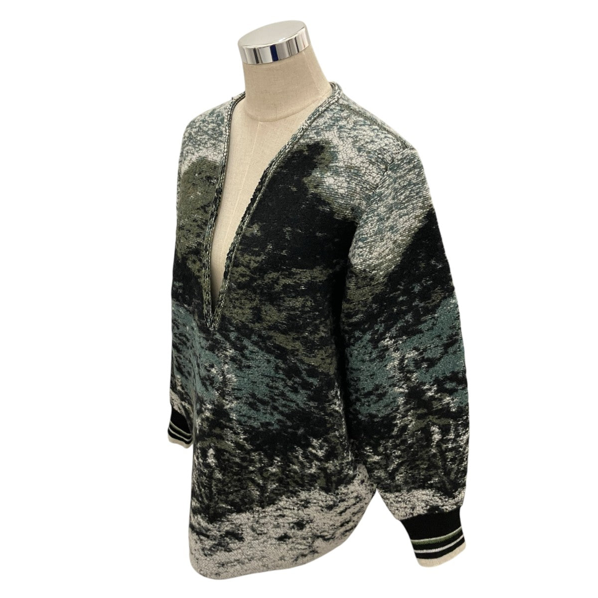 mame kurogouchi 【Pile Jacquard Plunge Knit Top】ディープVネックニットトップMM26FW-KN079 古着・中古-3枚目のアイテム画像