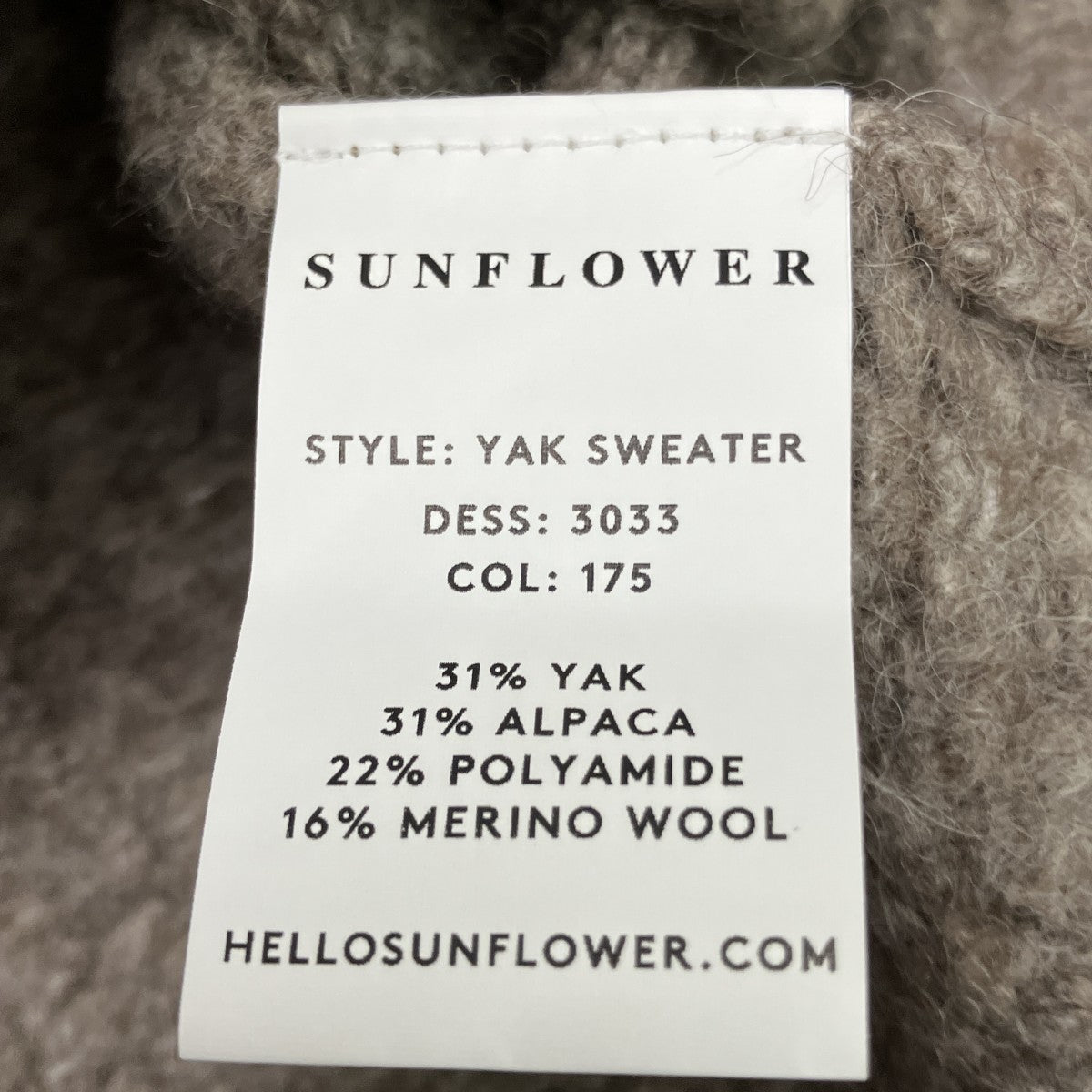 SUNFLOWER 3033 yak sweater厚手ニット 古着・中古-6枚目のアイテム画像
