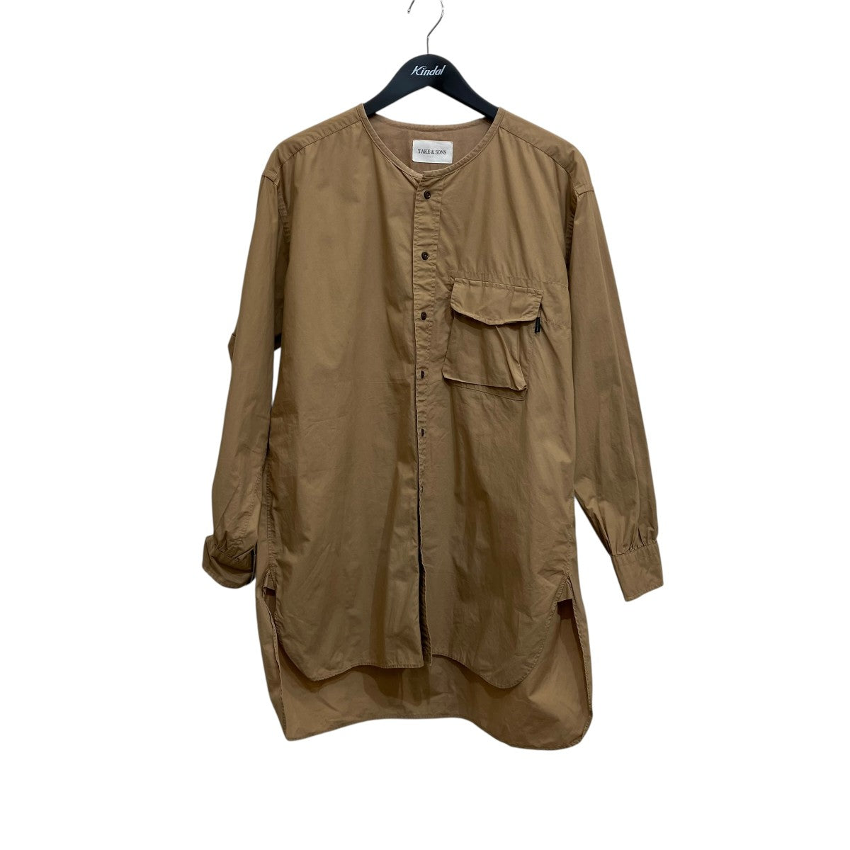 TAKE&SONSノーカラーコットンシャツベージュテイクアンドサンズ TAKE＆SONS(テイク アンド サンズ) Tunic Shirtノーカラーシャツ20108