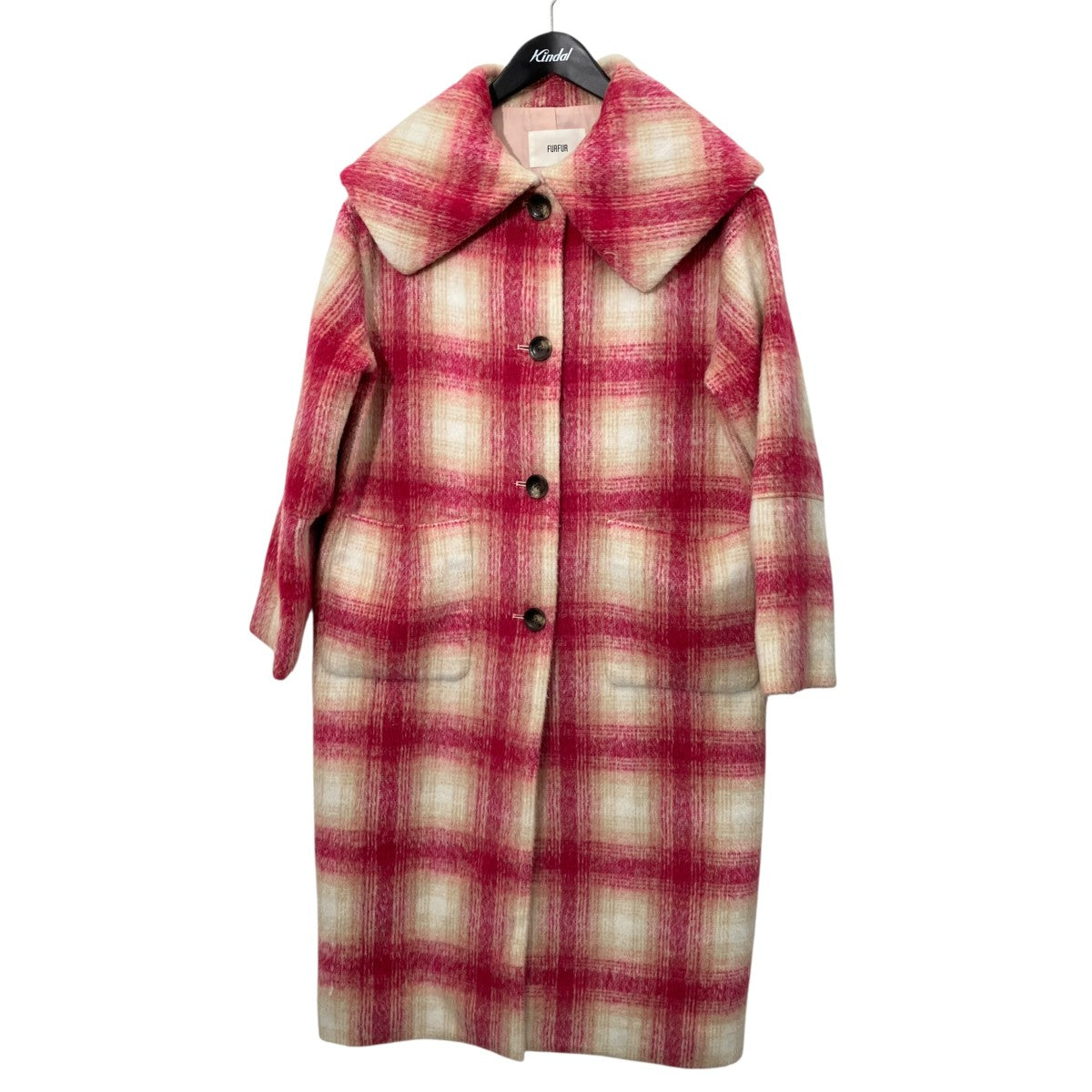furfur ビッグカラーチェックコートRWFC214016 古着・中古-1枚目のアイテム画像