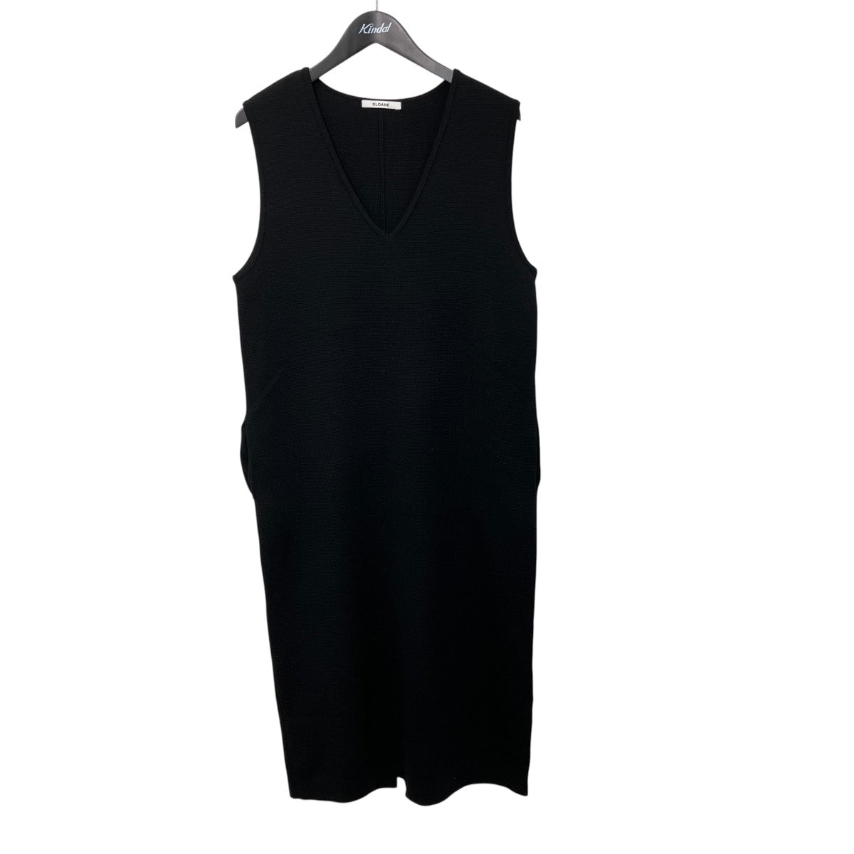 12GメリノウールミラノリブノースリーブVネックワンピースSL6W-180