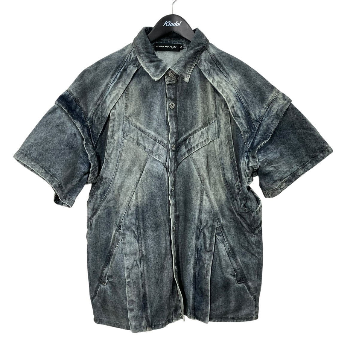 Blind／No Plan Distressed Denim Short Sleeve Shirtデニムシャツ 古着・中古-1枚目のアイテム画像