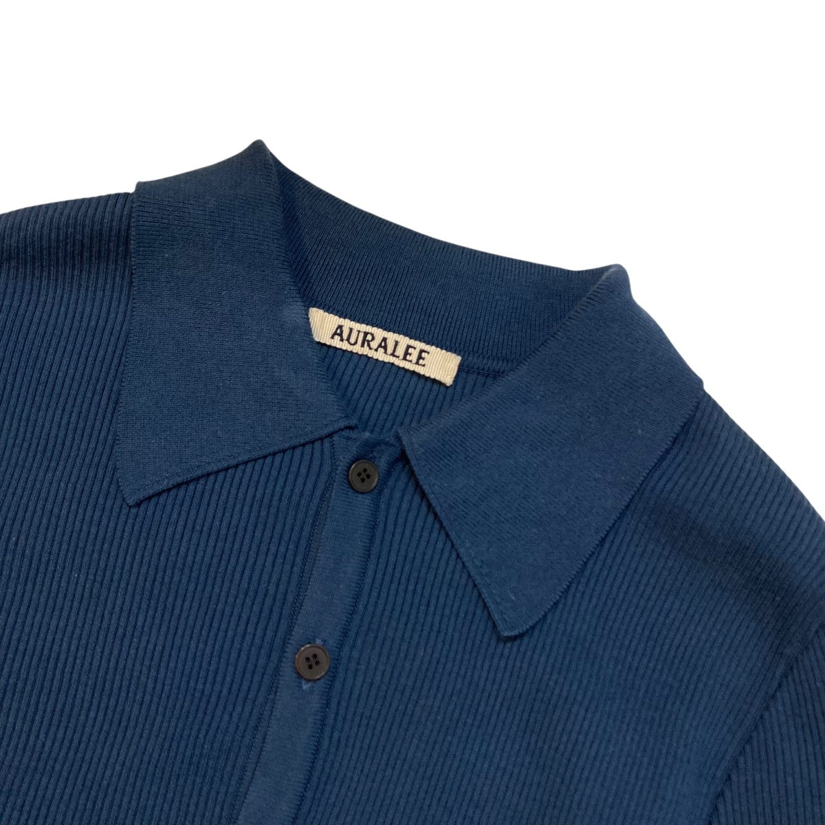 AURALEE COTTON HIGH GAUGE RIB KNIT POLOリブニットA00P01HR 古着・中古-3枚目のアイテム画像