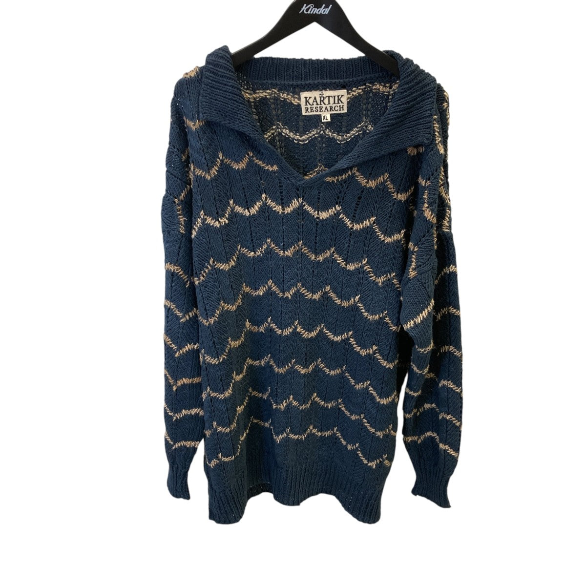 Striped Knitted Cotton Polo Sweater襟付ニット