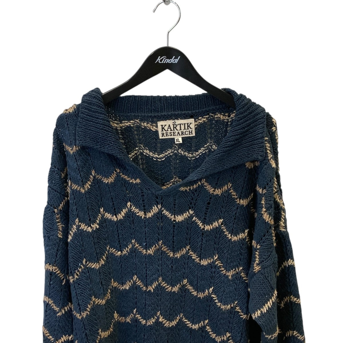 Striped Knitted Cotton Polo Sweater襟付ニット