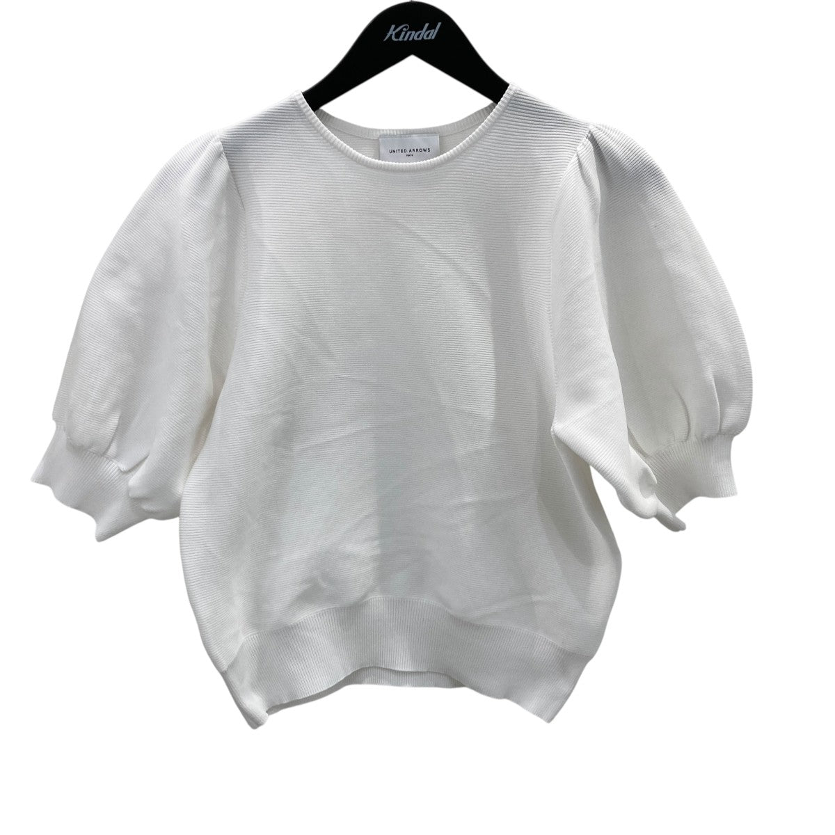UNITED ARROWS TOKYO パフスリーブガーターニット無地半袖ブラウス1518-199-1701 古着・中古-1枚目のアイテム画像