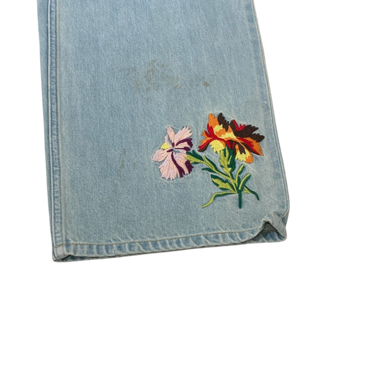 花柄刺繍入りクロップド ワイドレッグジーンズFE52DP2236B4