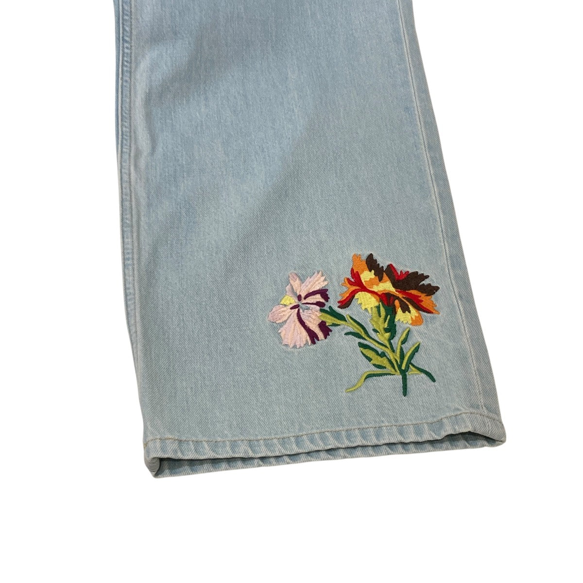 刺繍入りクロップド ワイドレッグジーンズ／デニムパンツFE52DP2236B4