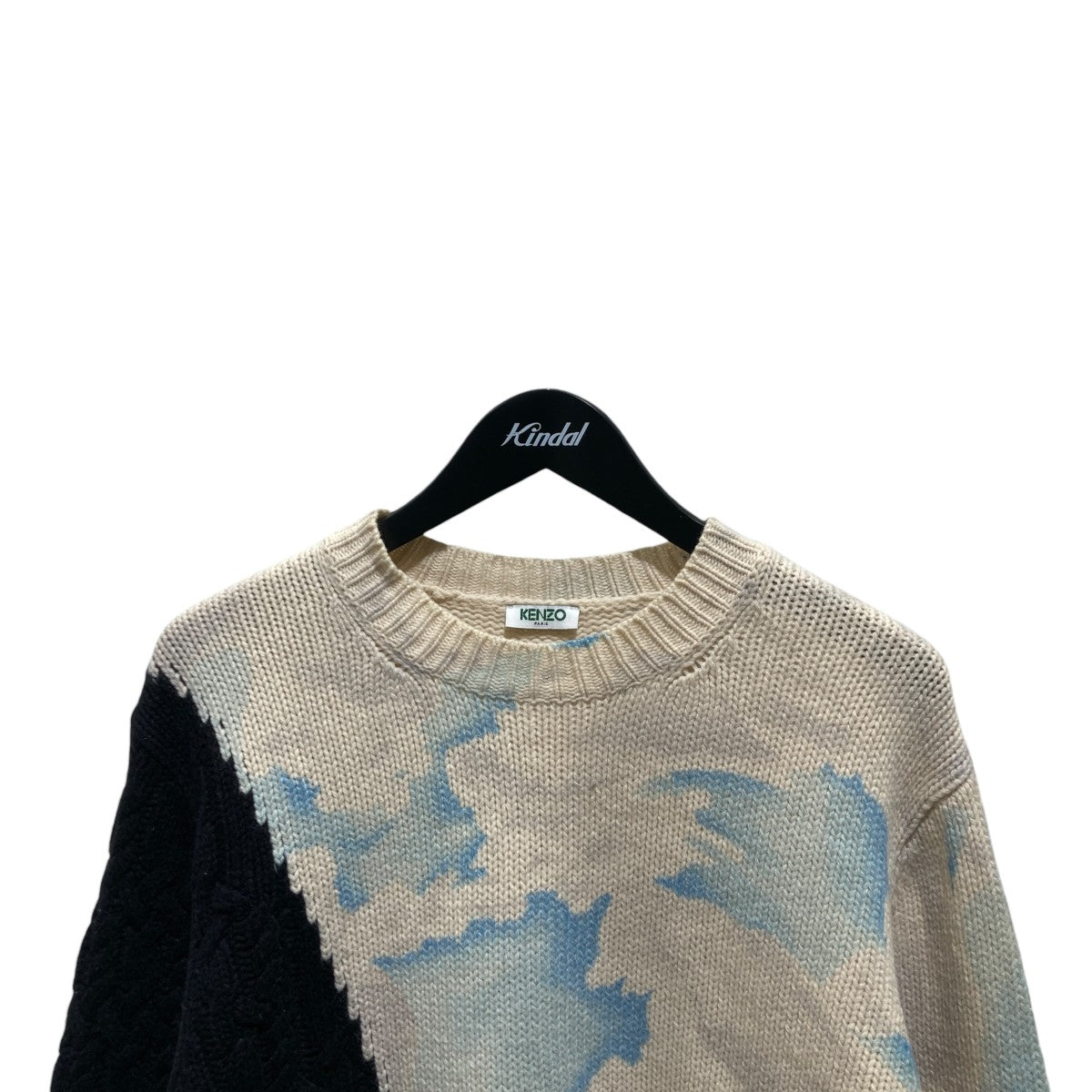 KENZO(ケンゾー) 切り替えケーブルニットセーター ブラック×ベージュ