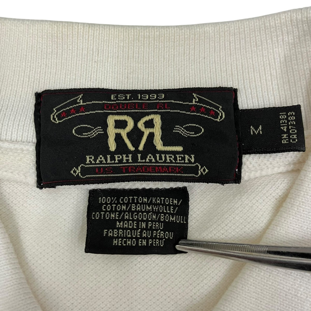 RRL 半袖シャツ　三ツ星　90s RRL(ダブルアールエル) 90s三ツ星タグ半袖ポロシャツ アイボリー