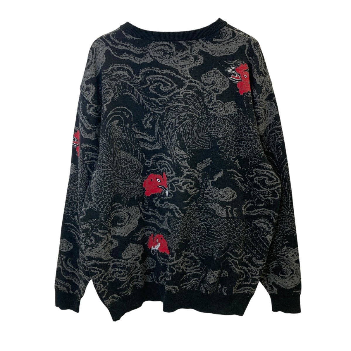 BUDSPOOL×GAKKIN 渦軍鶏 COTTON KNIT JACQUARD SWEATER BLACK総柄ニット 古着・中古-2枚目のアイテム画像