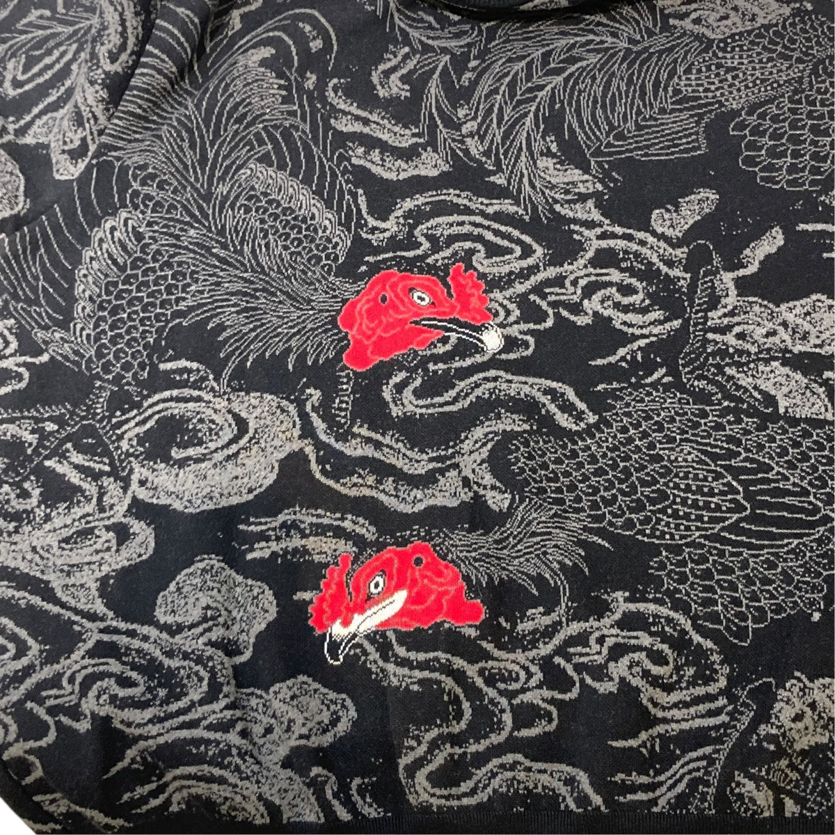 BUDSPOOL×GAKKIN 渦軍鶏 COTTON KNIT JACQUARD SWEATER BLACK総柄ニット 古着・中古-7枚目のアイテム画像