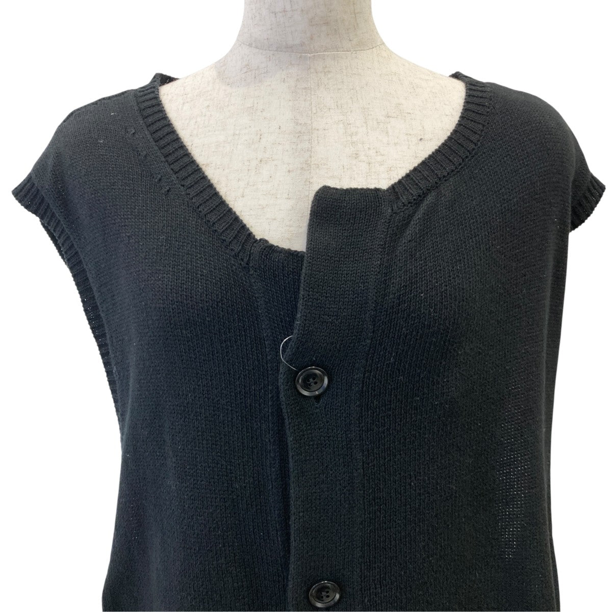 COTTON LINEN 30 2 LONG VEST WITH UNEVEN NECKLINEロングベストGI-K07-061