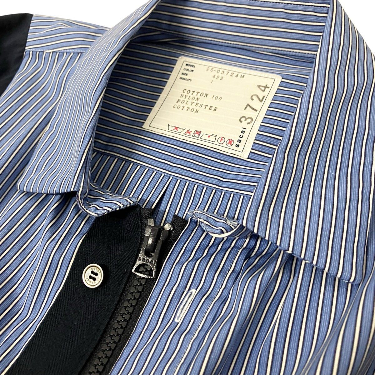 sacai 25SSPoplin x Taslan Nylon Shirtストライプ長袖シャツ25 03724M 古着・中古-3枚目のアイテム画像