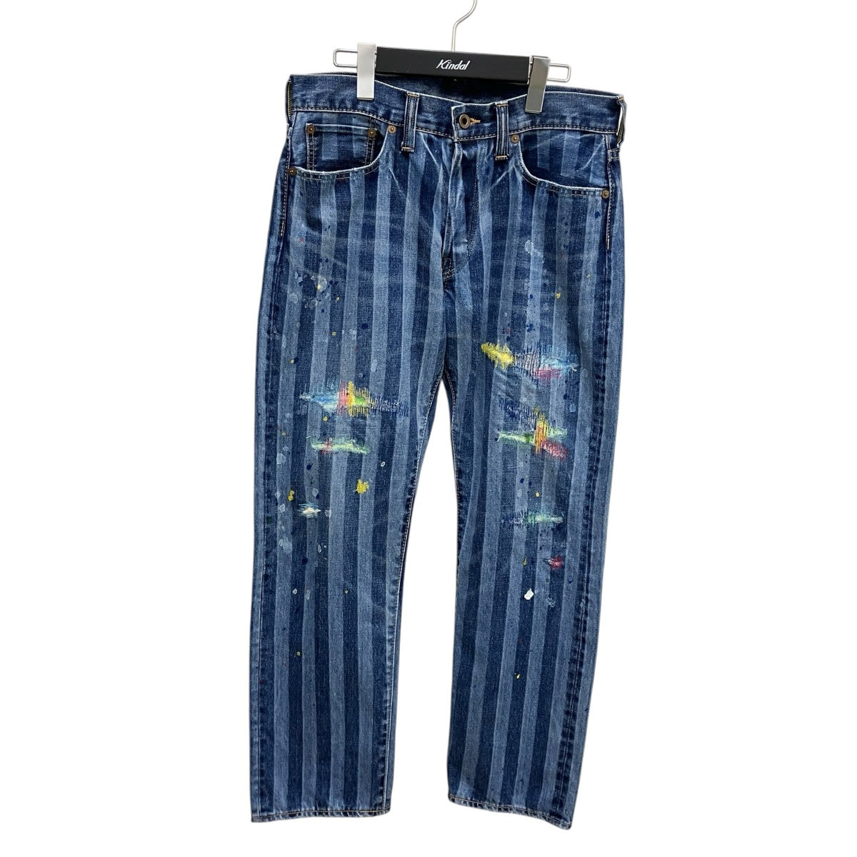 BRU NA BOINNE ダメージ・ペイント加工ストライプデニムパンツ7044 古着・中古-1枚目のアイテム画像