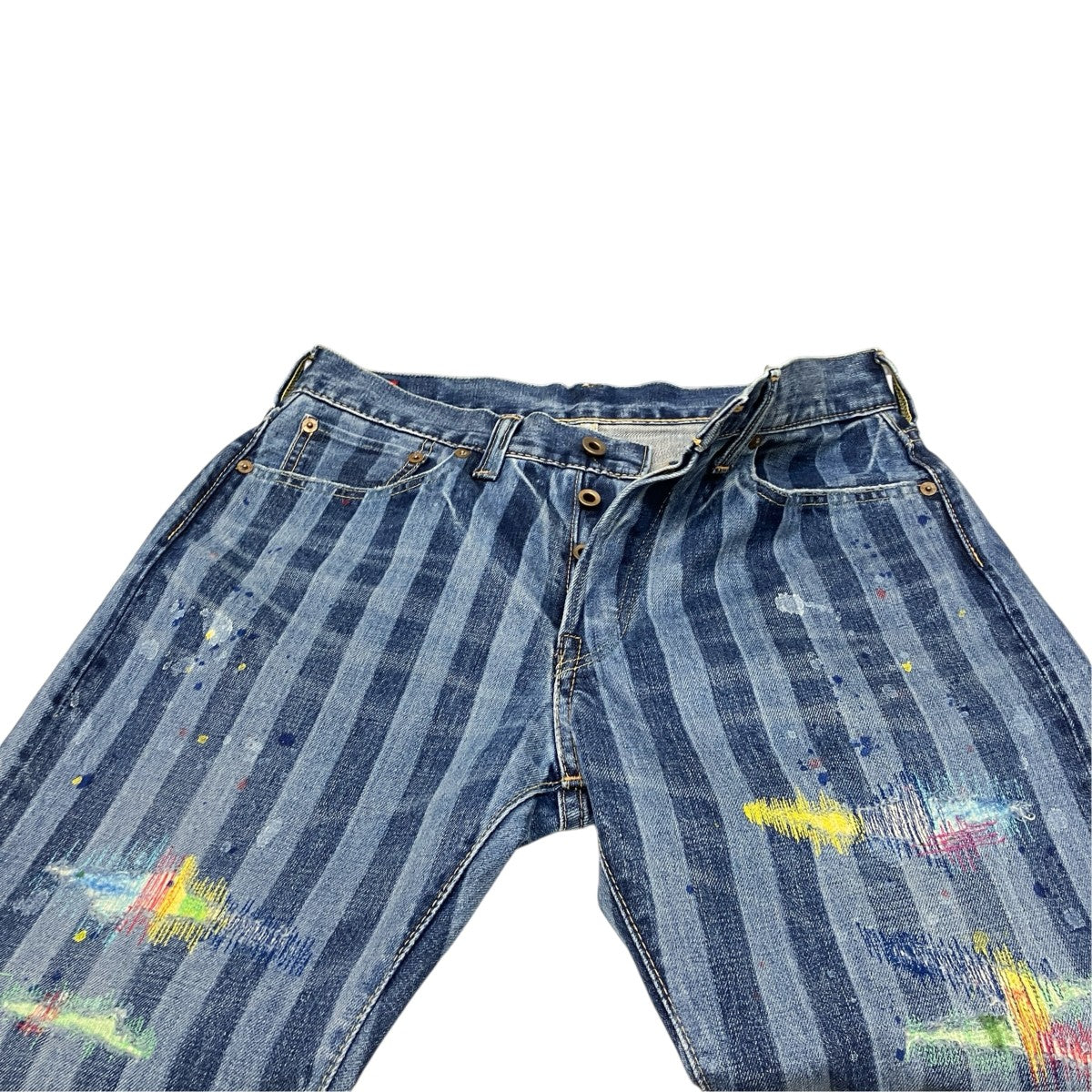 BRU NA BOINNE ダメージ・ペイント加工ストライプデニムパンツ7044 古着・中古-3枚目のアイテム画像