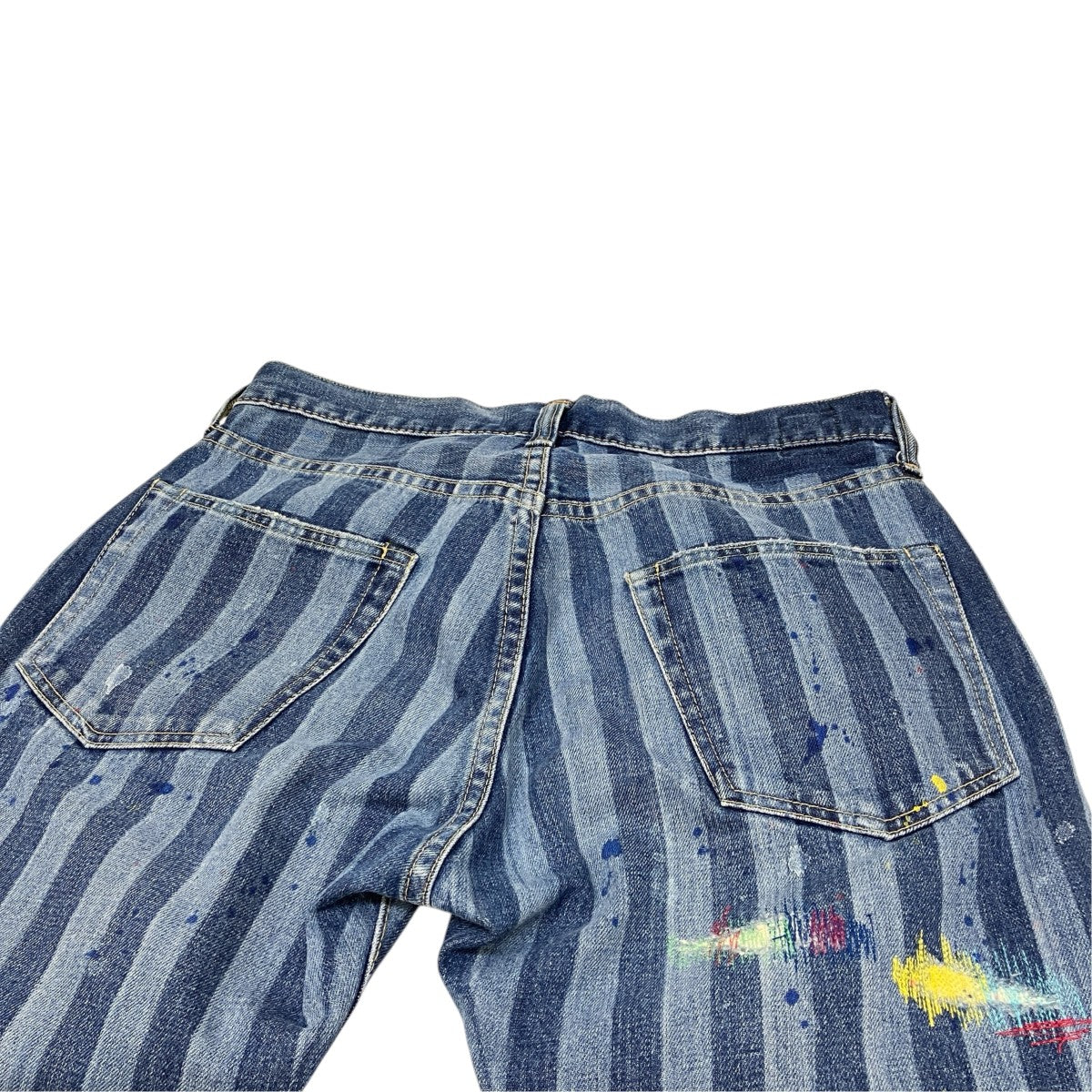 BRU NA BOINNE ダメージ・ペイント加工ストライプデニムパンツ7044 古着・中古-4枚目のアイテム画像