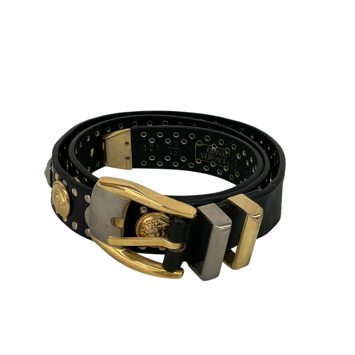 未使用VERSACE ベルサーチ　黒 レザーベルト 金装飾 VERSACE(ヴェルサーチ) レザーベルト121 121 ブラック×ゴールド サイズ