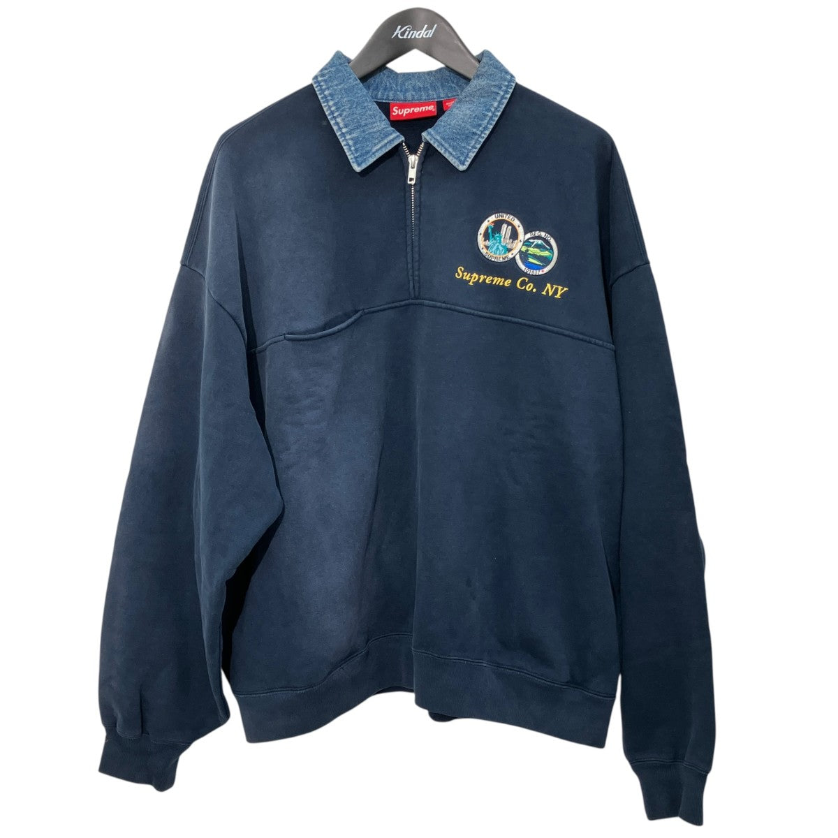 denim collar half zip sweatshirtハーフジップスウェット