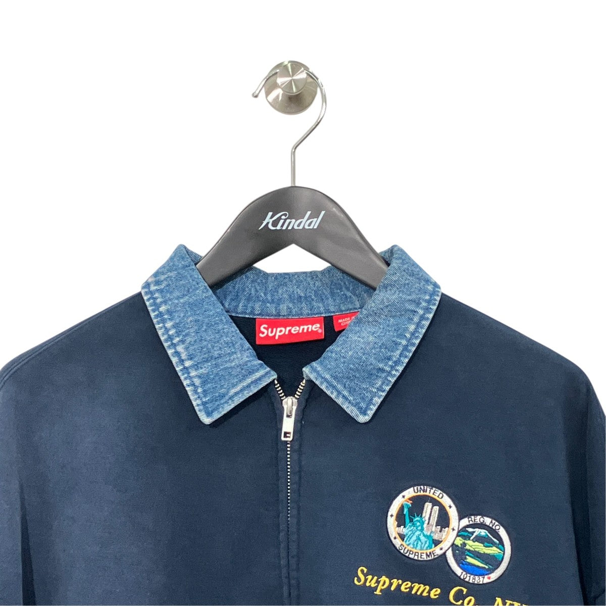 denim collar half zip sweatshirtハーフジップスウェット