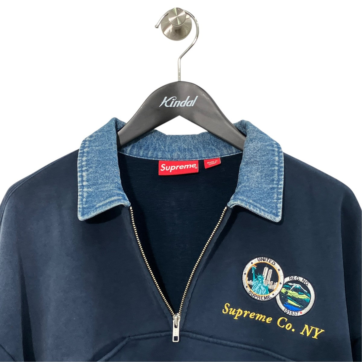 denim collar half zip sweatshirtハーフジップスウェット