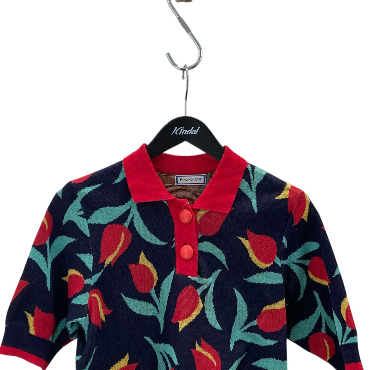 YVES SAINT LAURENT 90s ヴィンテージニットポロシャツ 古着・中古-2枚目のアイテム画像