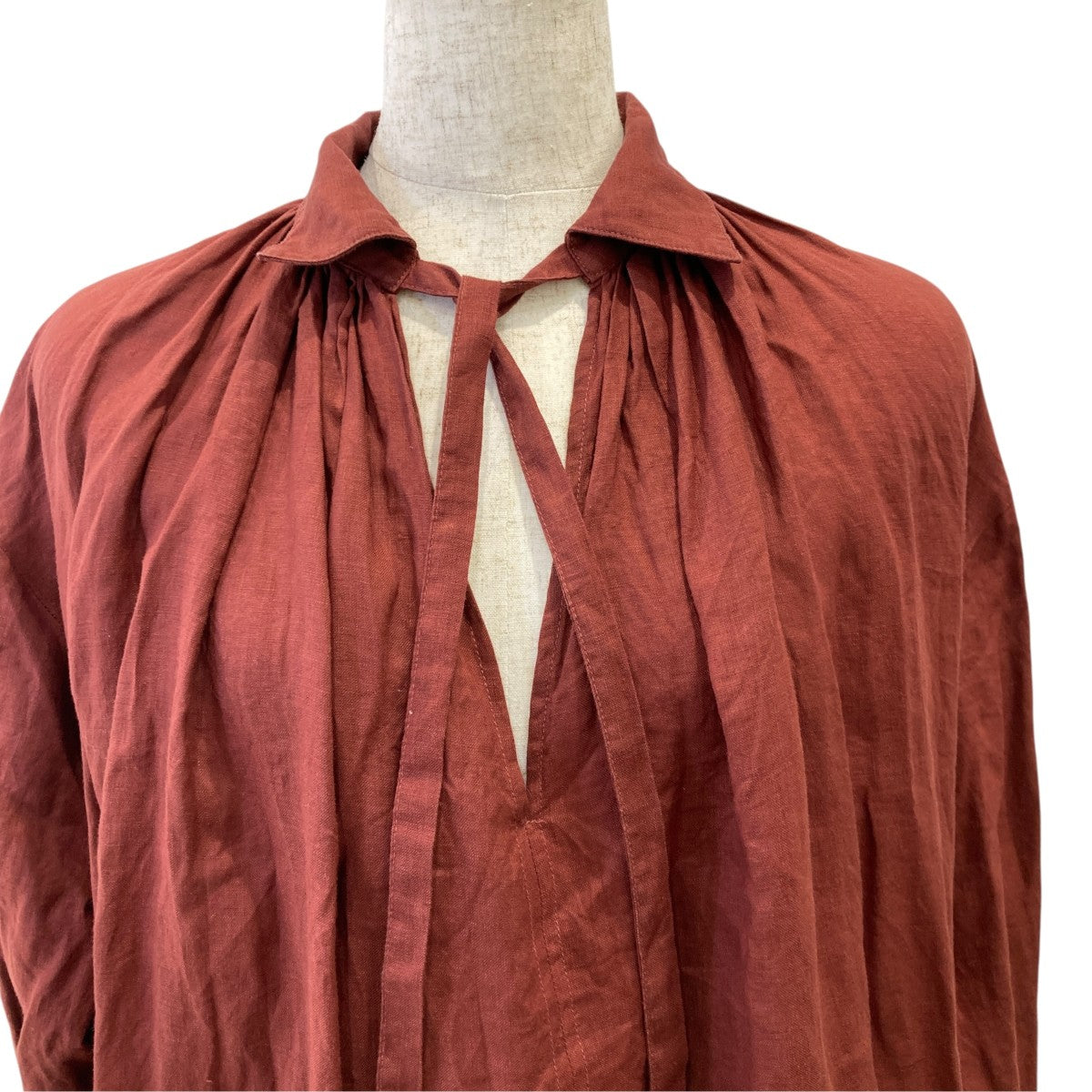 French Linen Back O  Dress長袖ワンピースLS11214D