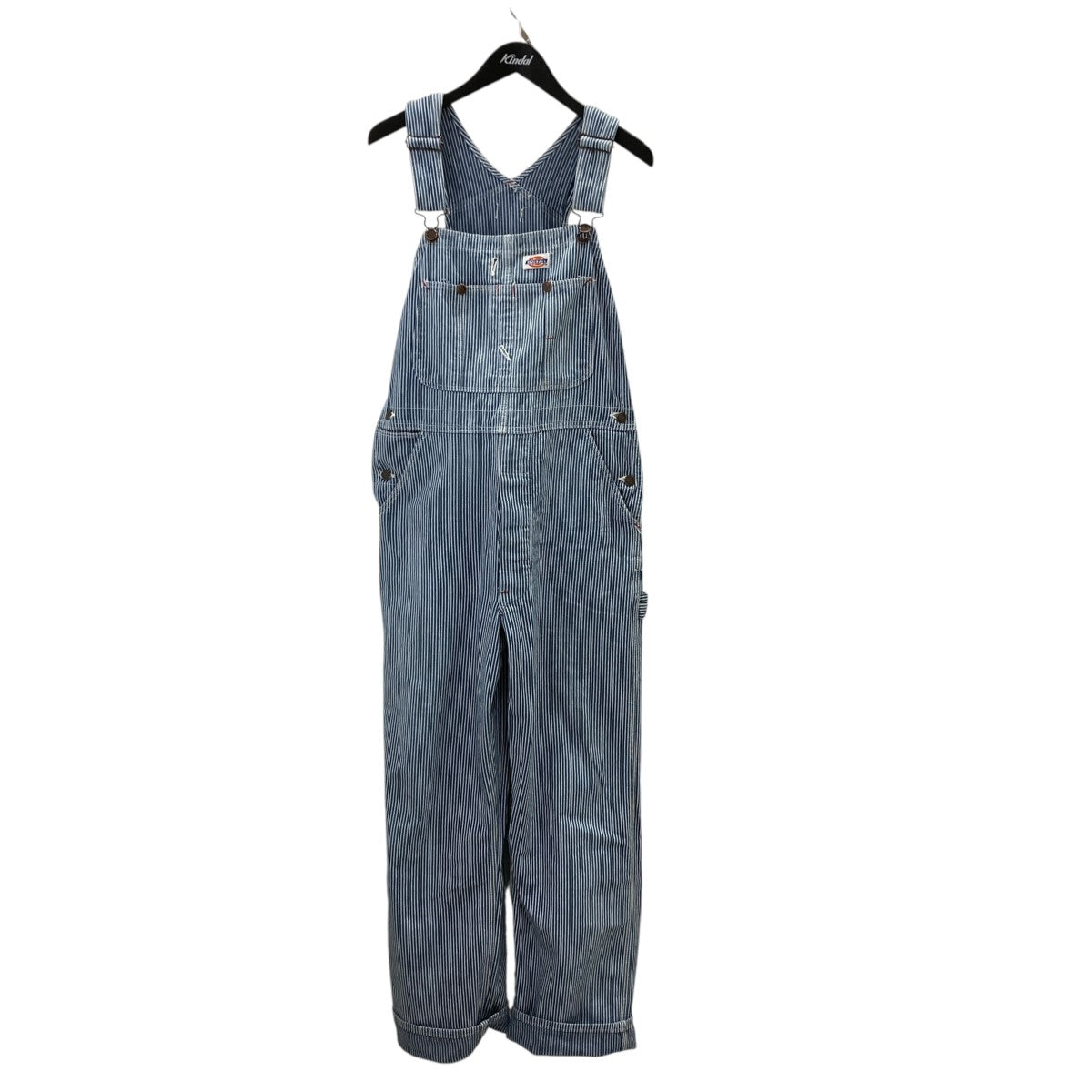 Dickies(ディッキーズ) ヒッコリーオーバーオール ブルー×ホワイト