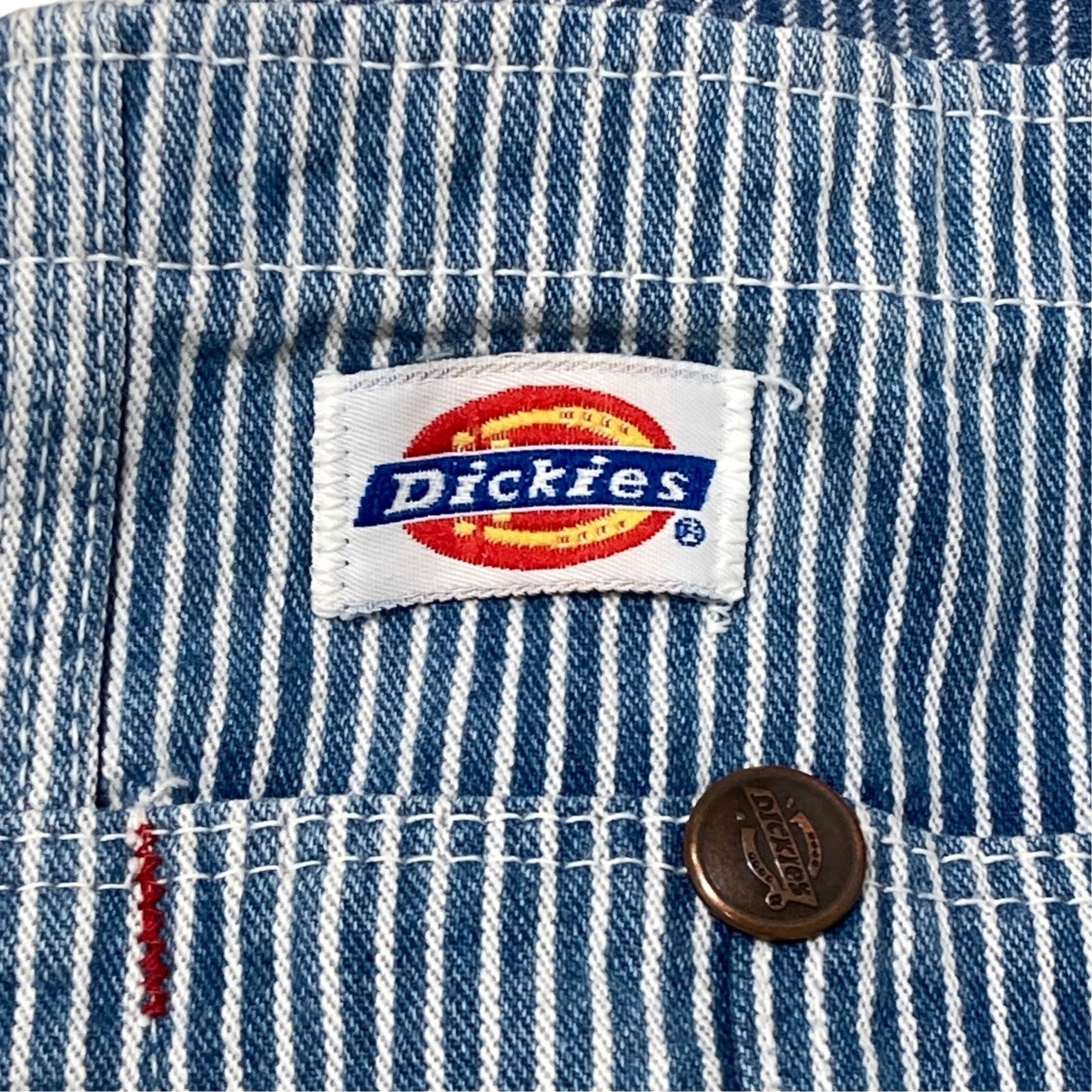 Dickies(ディッキーズ) ヒッコリーオーバーオール ブルー×ホワイト